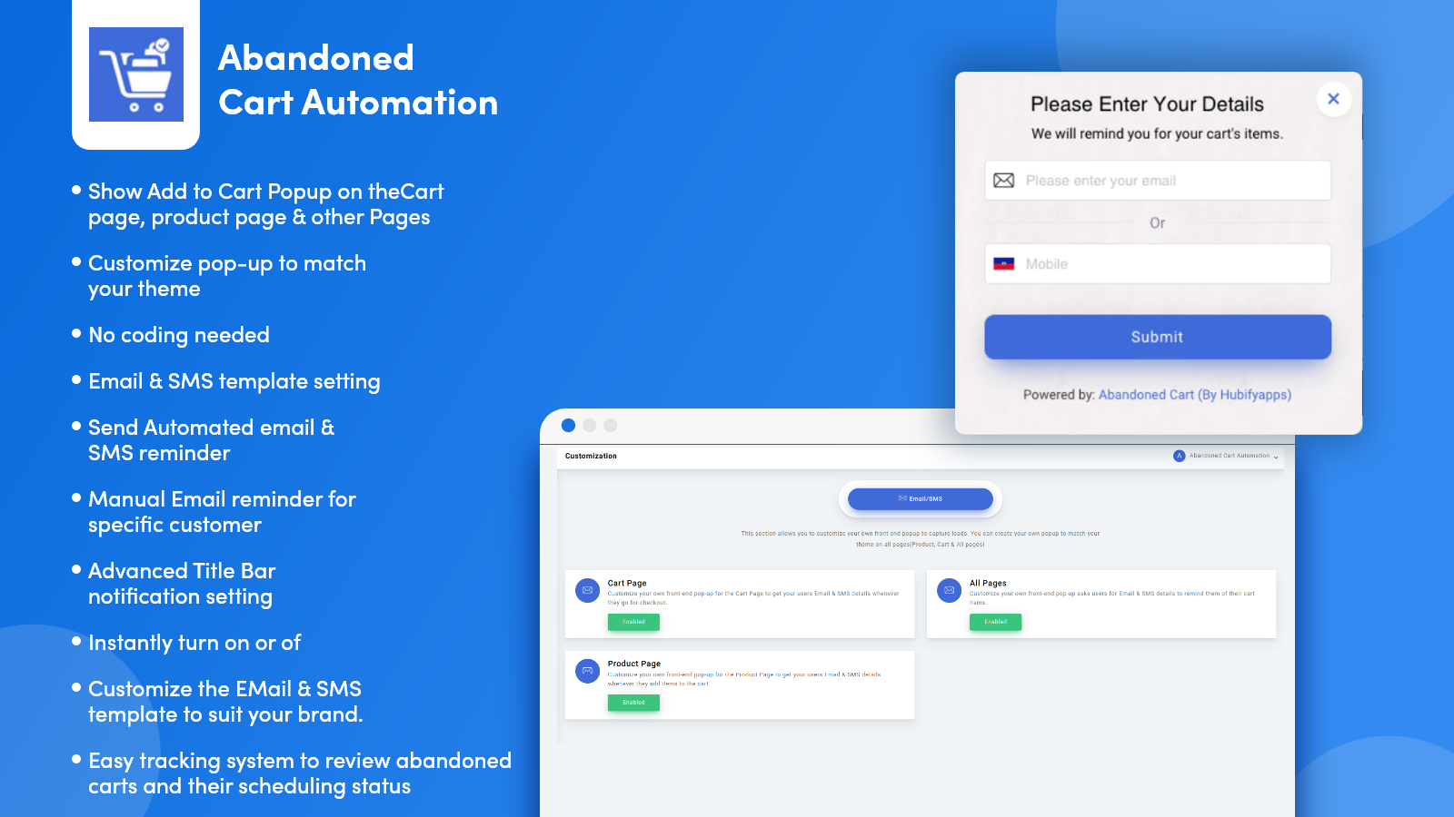 Hubify Abandoned Cart Reminder Screenshot