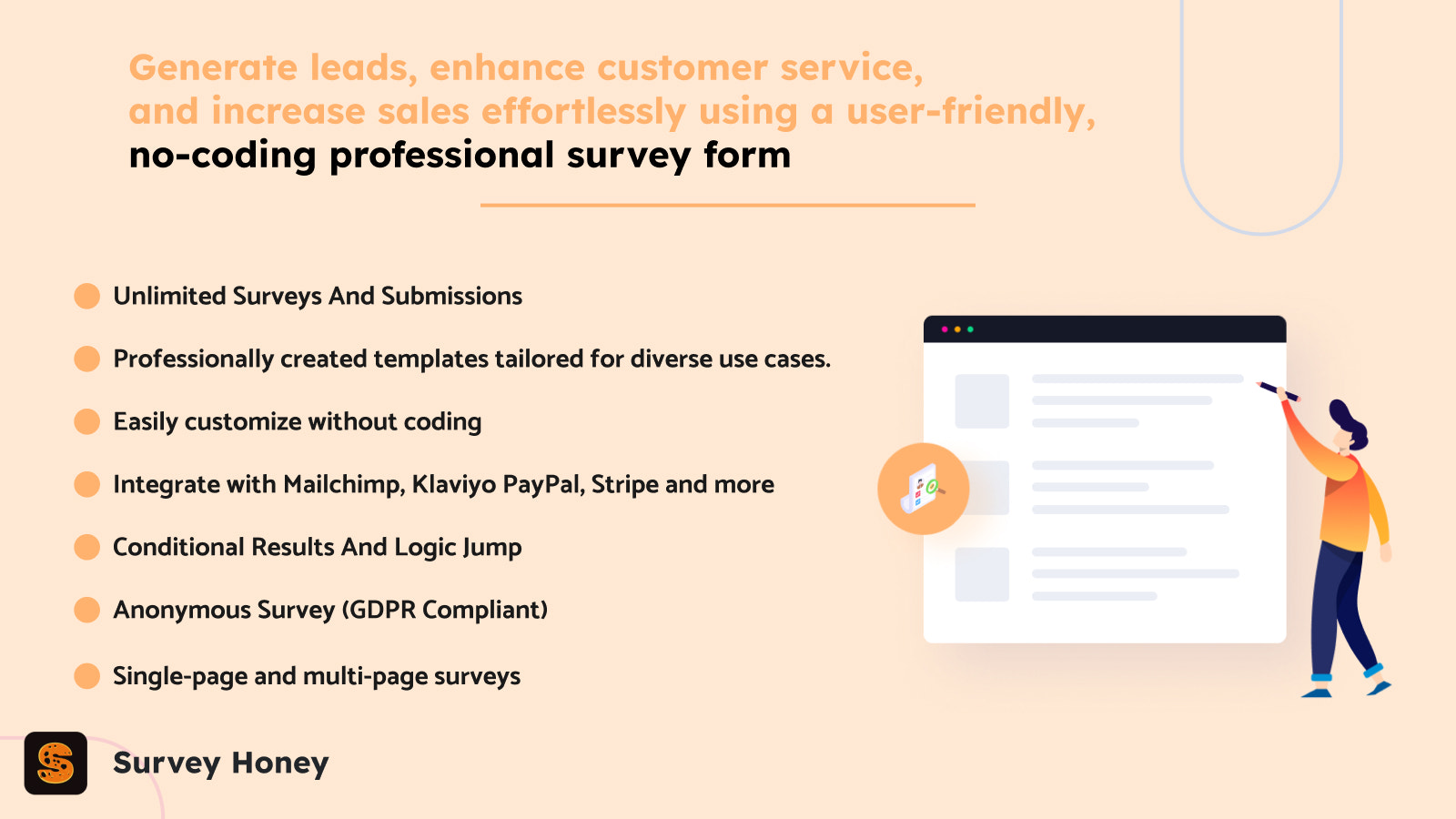 Shopify Survey Honey app ingen-kodning professionellt undersökningsformulär