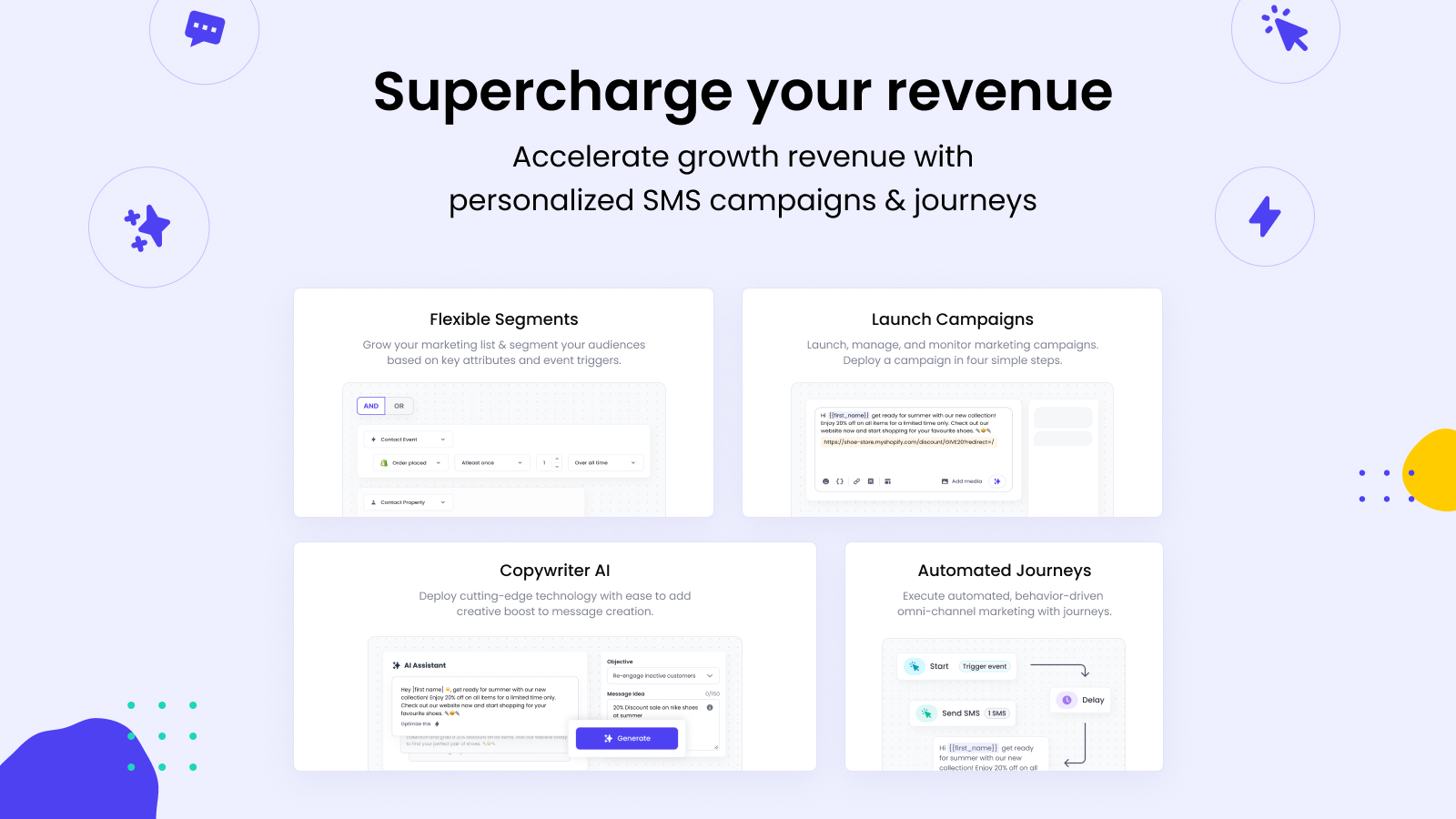 Supercharge revenue with personalized SMS Campaigns & Journeys