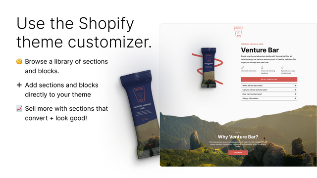 Gebruik de Shopify thema-aanpasser.