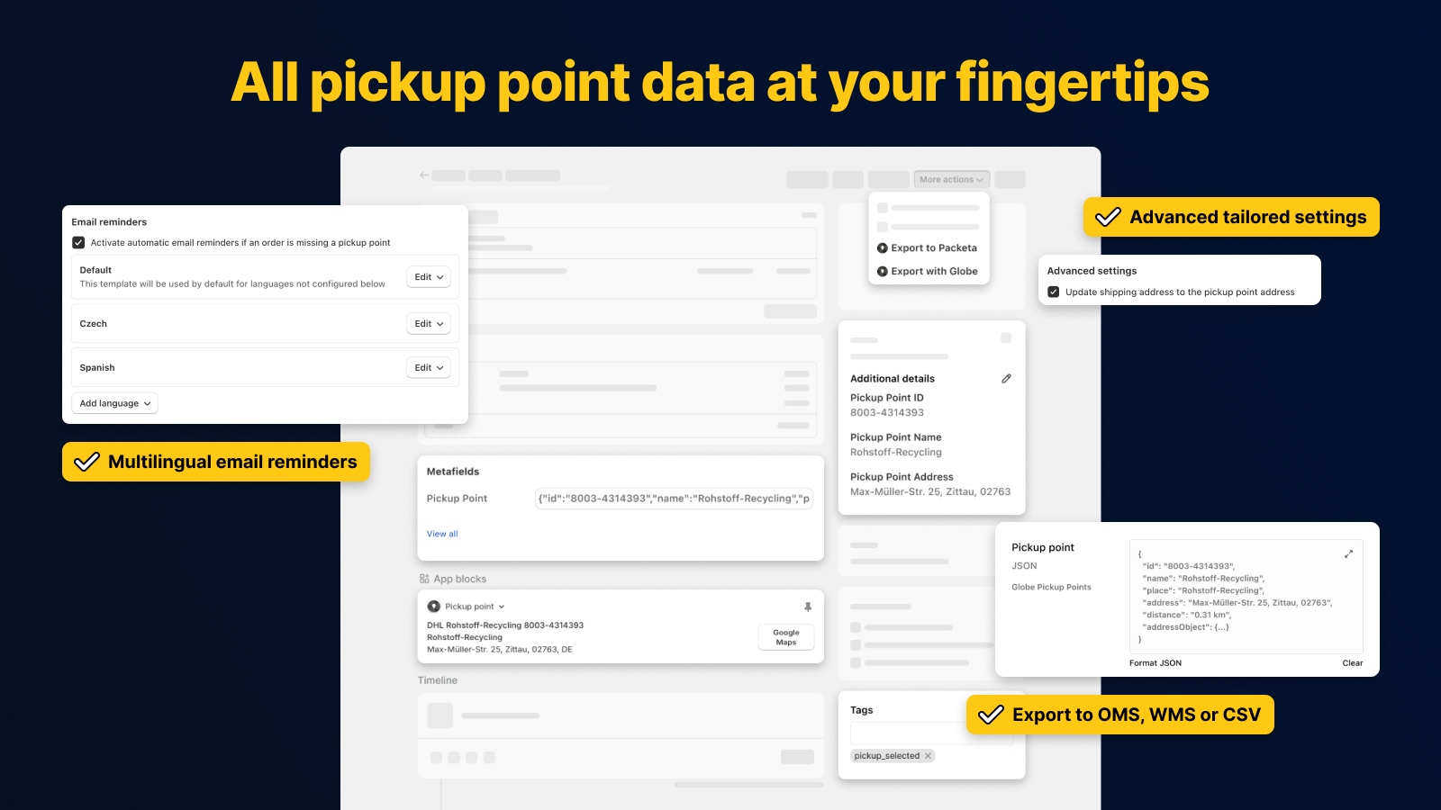 Globe - Pickup Point data at orders page in Shopify