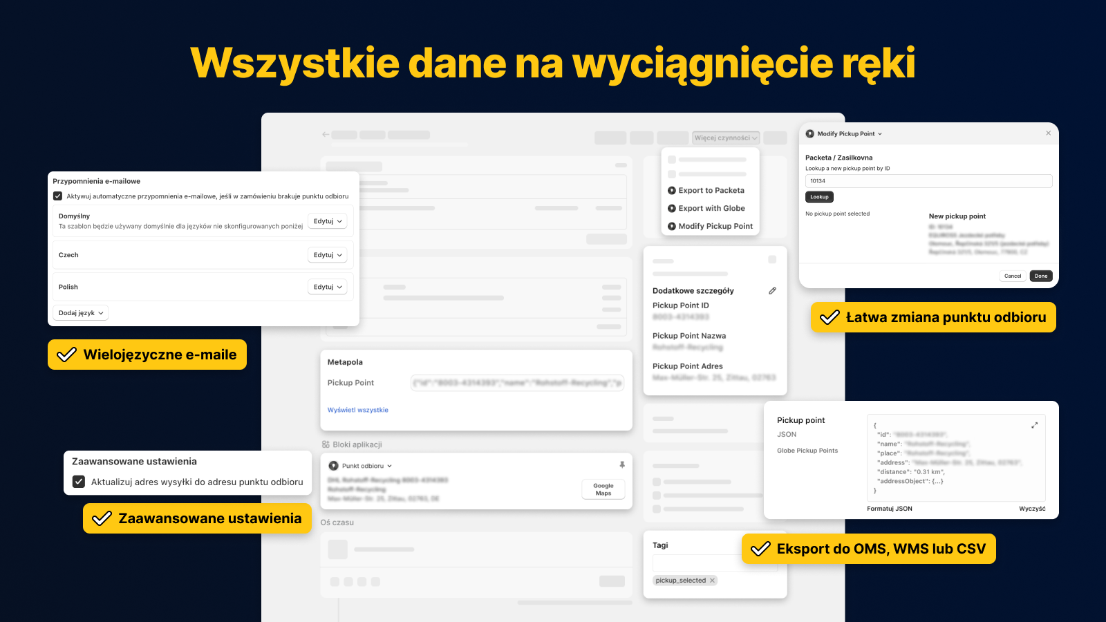 Globe - Dane punktu odbioru na stronie zamówień w Shopify