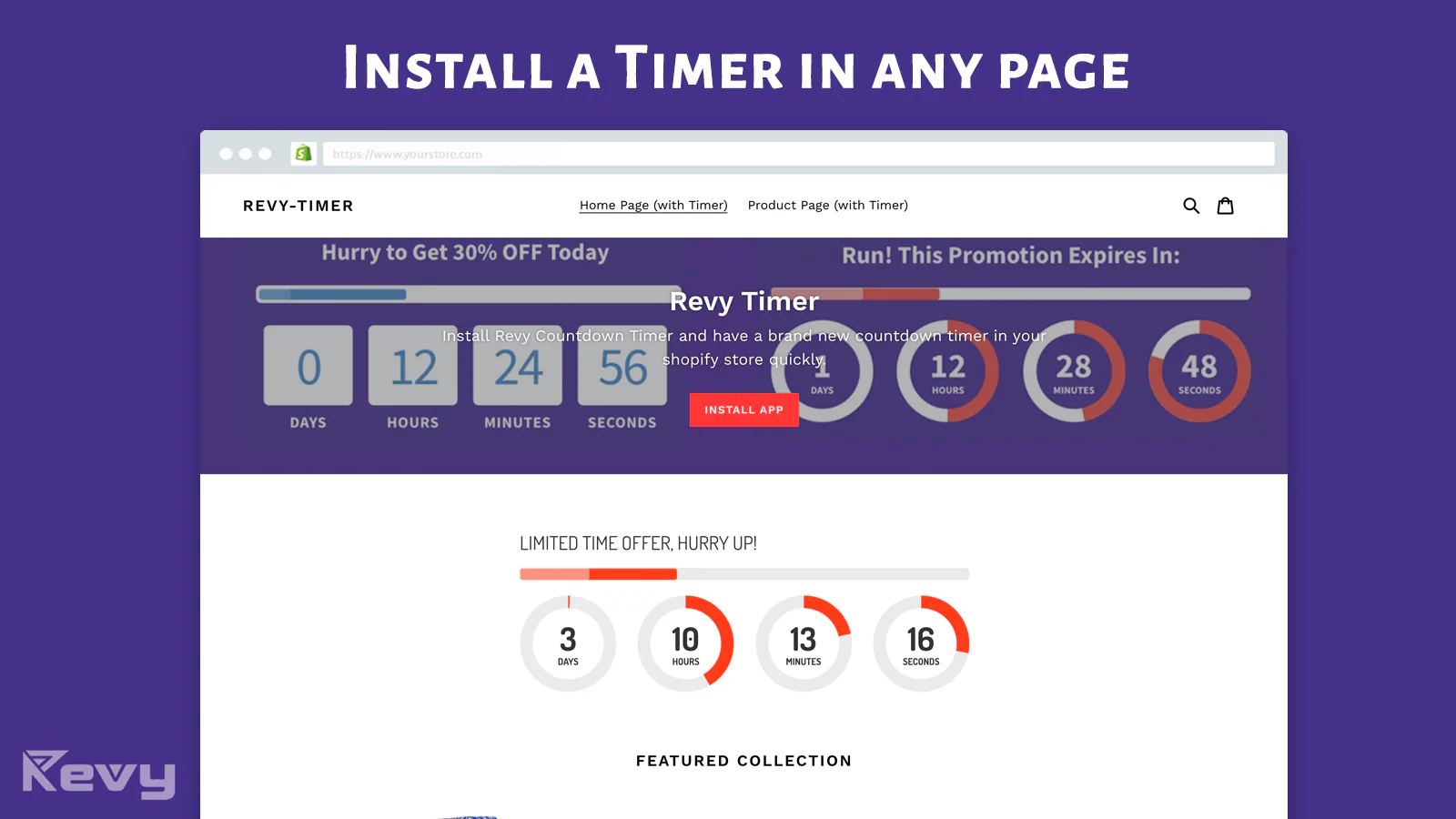 Install countdown timer in any page, homepage, product page, etc