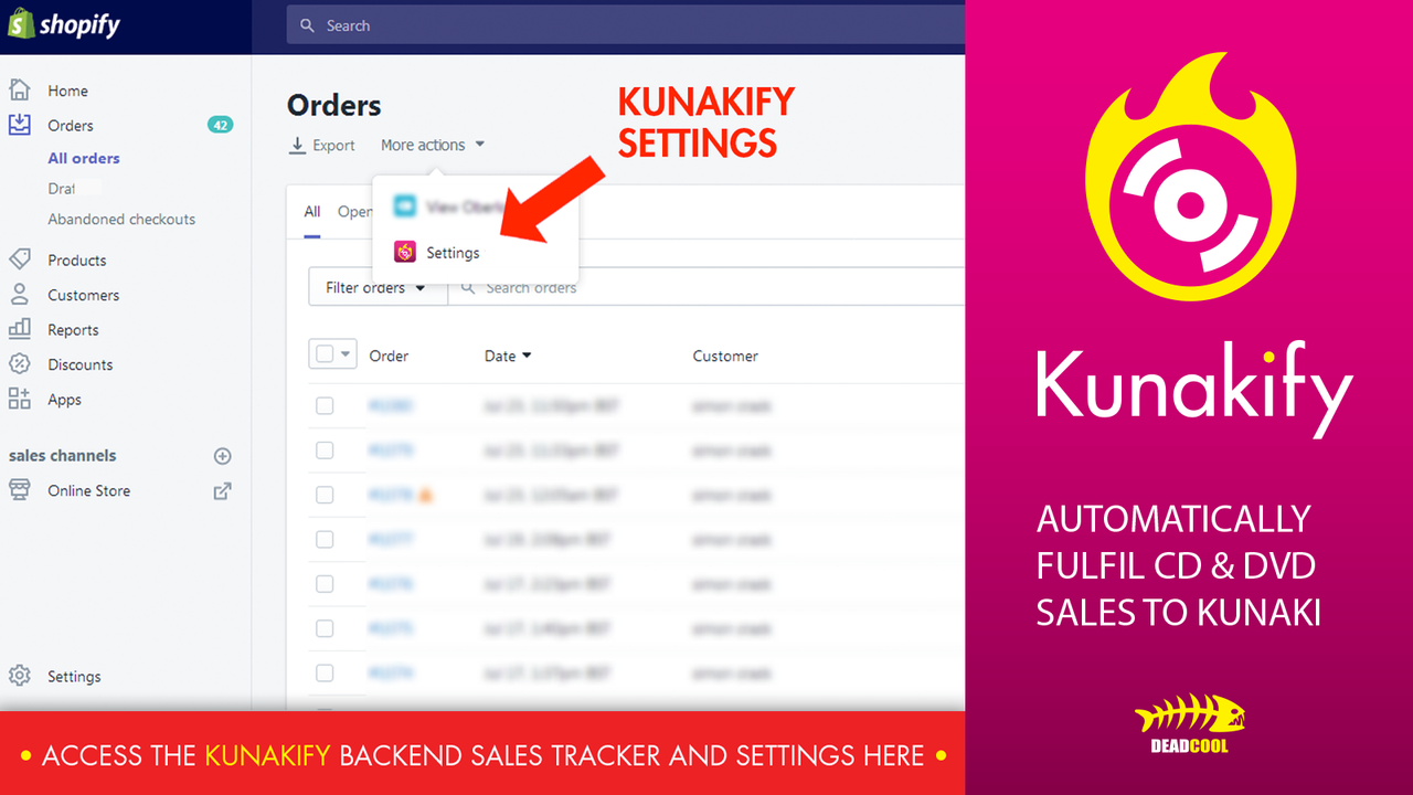 Access the Kunakify backend sales tracker and settings here