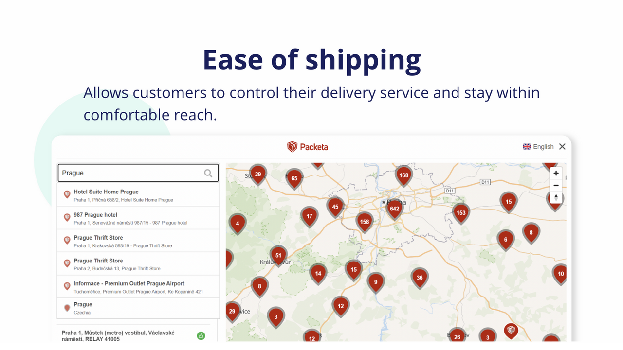 Modal for the selection of the pickup point with a map and list