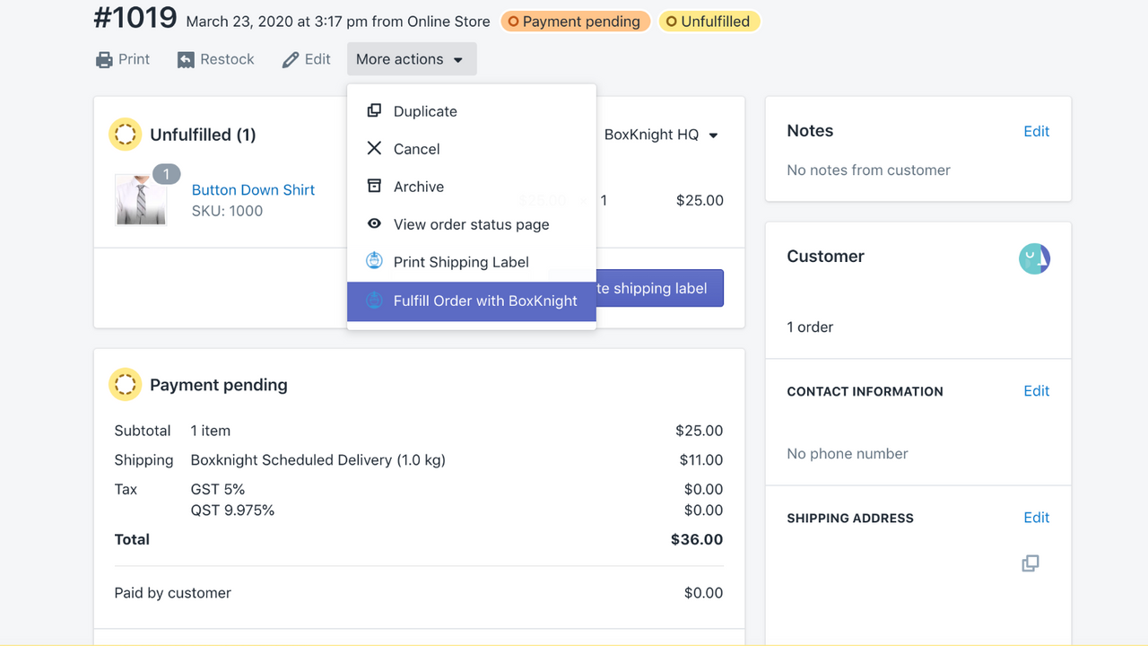 Cumpra pedidos e imprima etiquetas diretamente do administrador do Shopify.