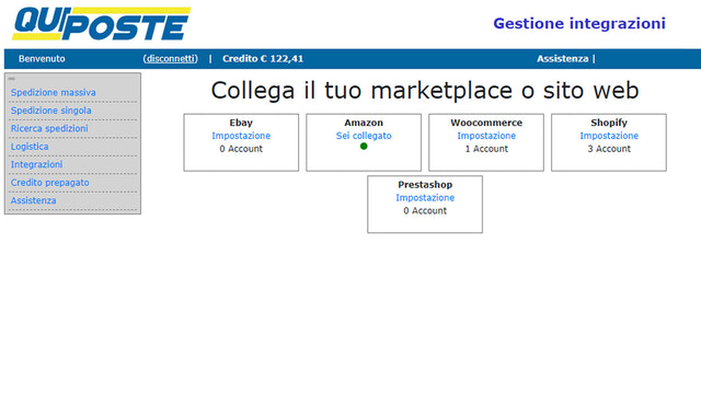 Pagina di collegamento account