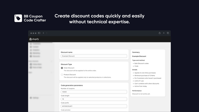 Create discount codes quickly and easily.