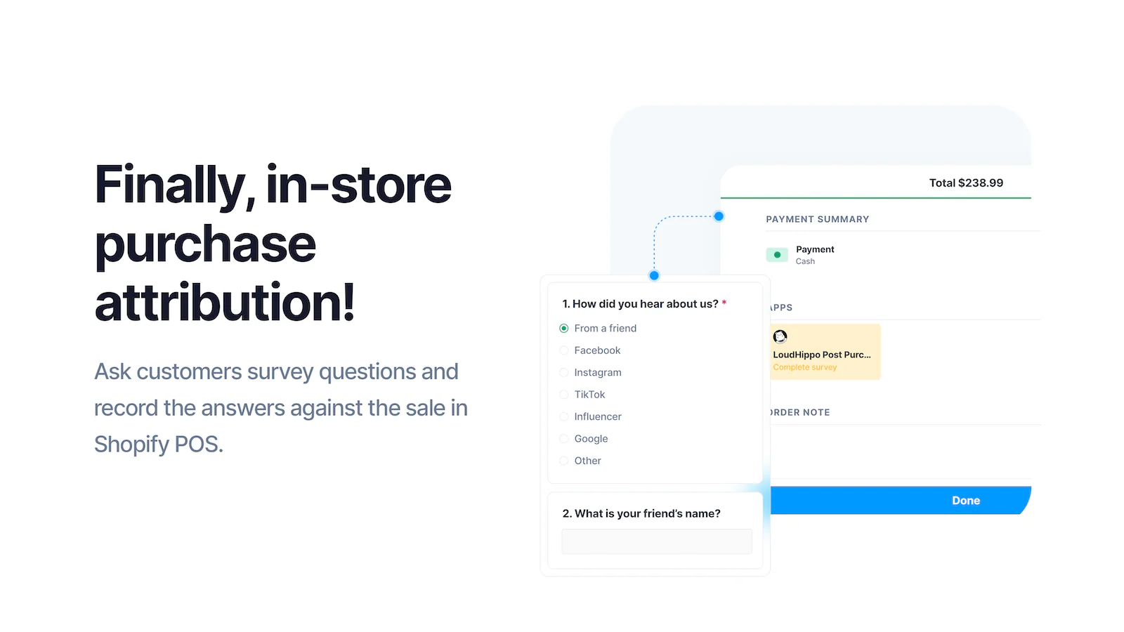 Sondage d'attribution en magasin LoudHippo Shopify POS