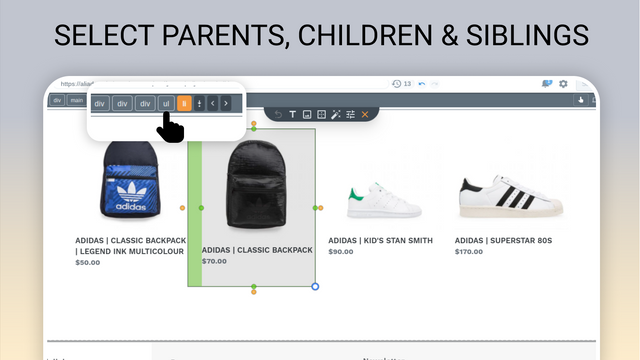 Select parents, children and siblings with structure aware edit