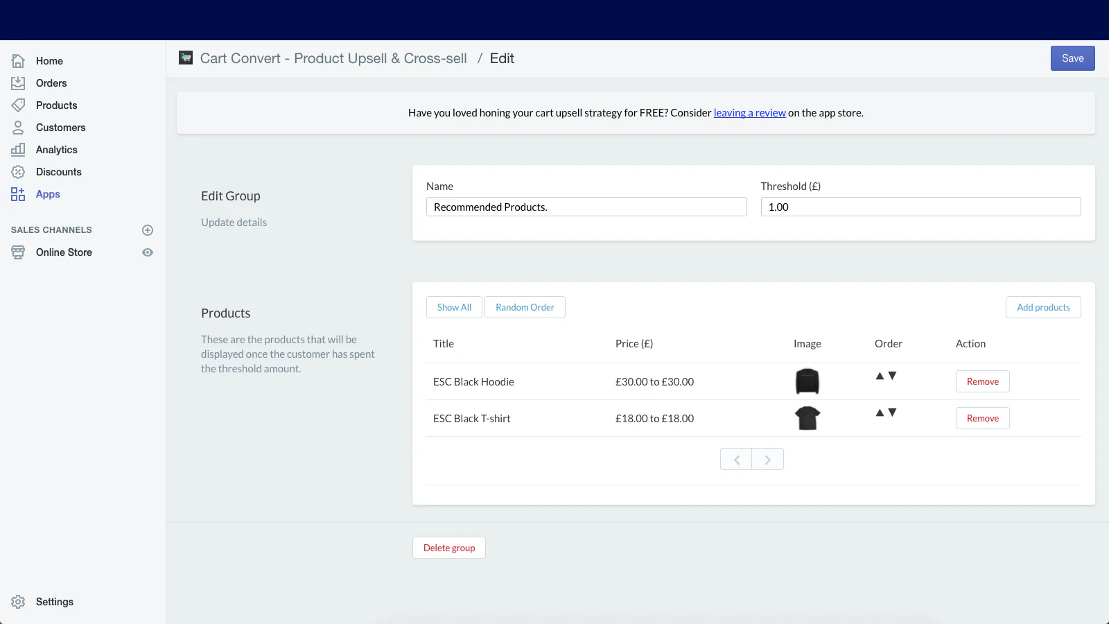 Create recommendation groups based on spend threshold.