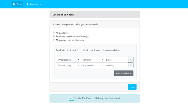 Configure os critérios do produto