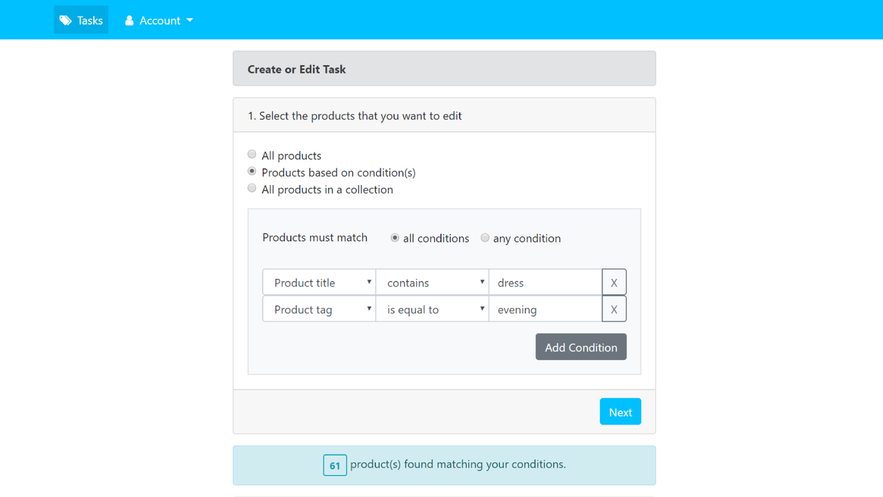 Configure os critérios do produto