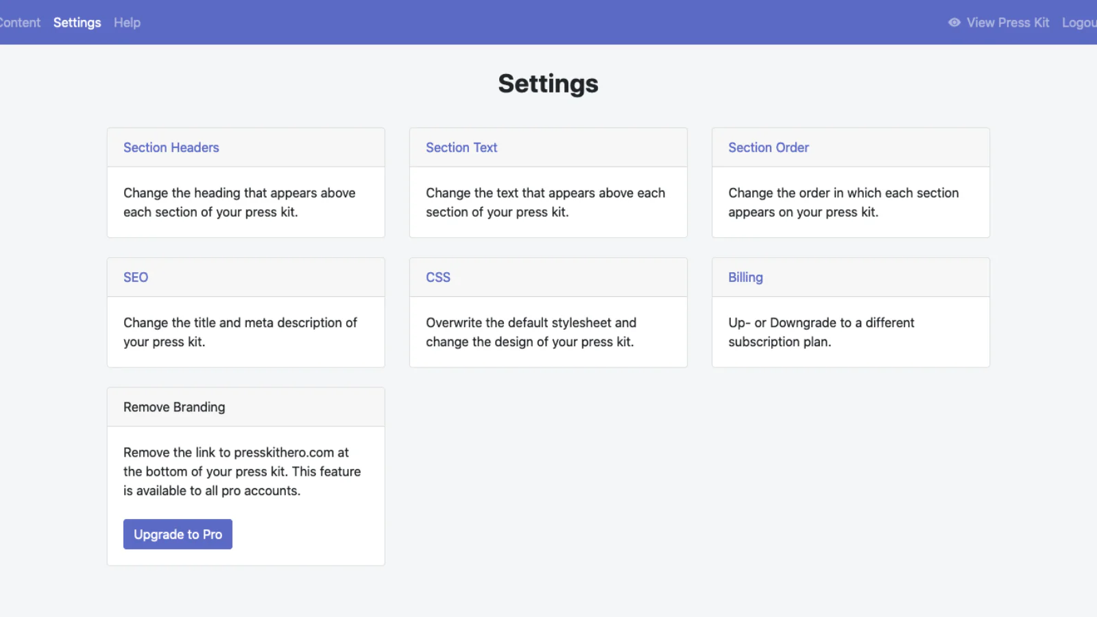 Vista de configuración de la aplicación