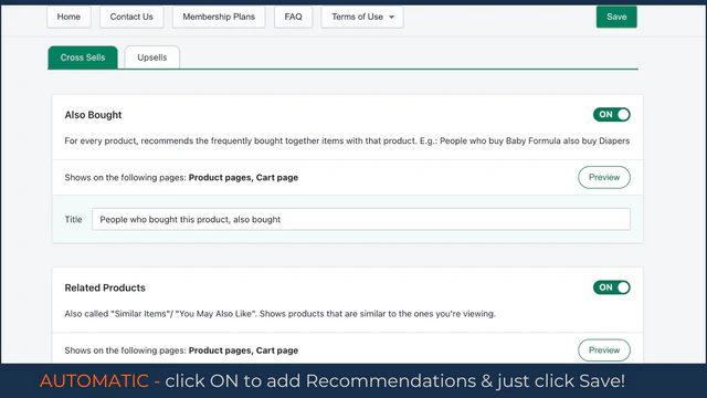 Recommandations manuelles Upsells page d'accueil, page, collection, page du panier