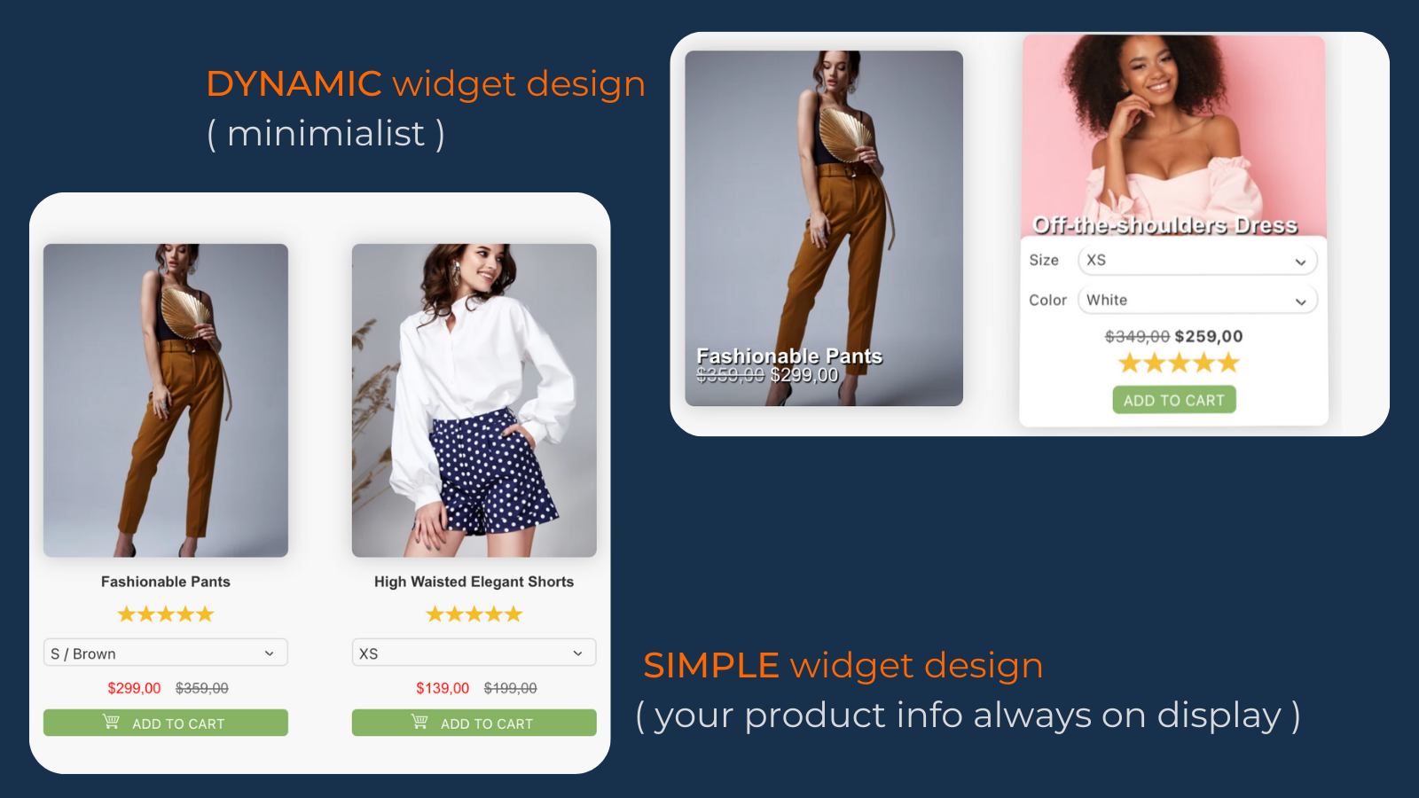 Widget variants, Price, compare at price, Add to cart, Review
