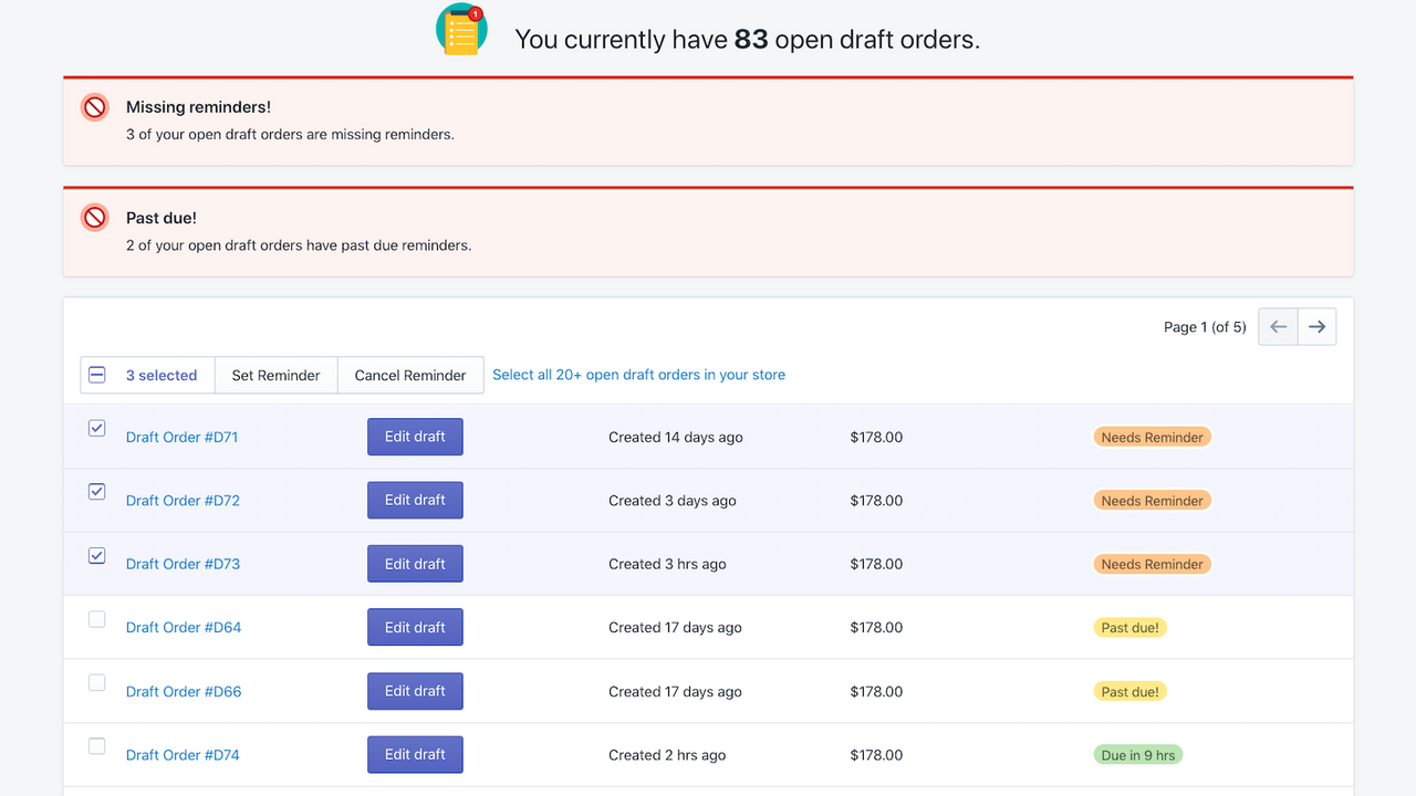 Draft order due date summary