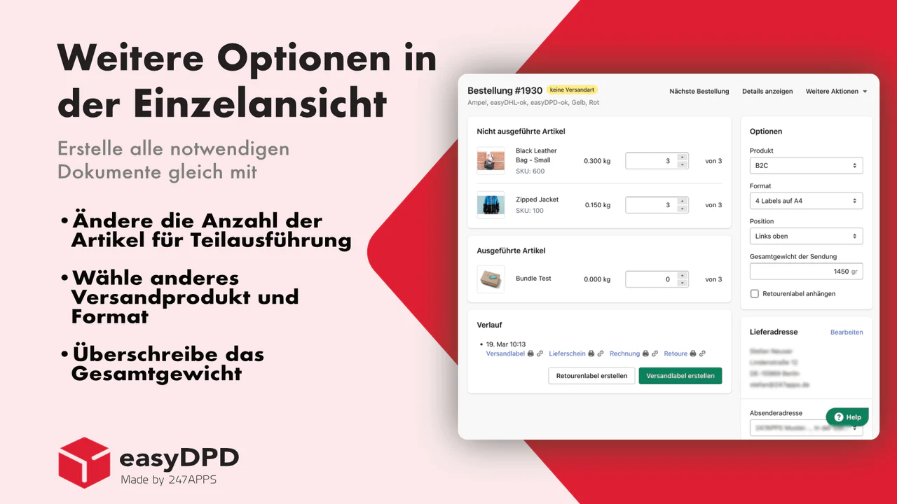 DPD Versandlabel Erstellung in Shopify