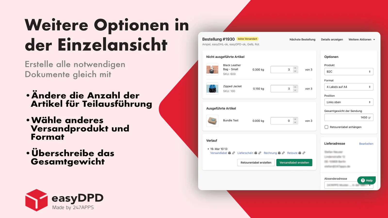 DPD Versandlabel Erstellung in Shopify