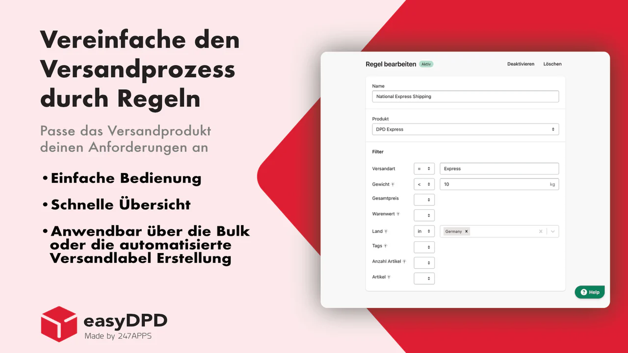 DPD Versandlabel Erstellung regelbasiert in Shopify