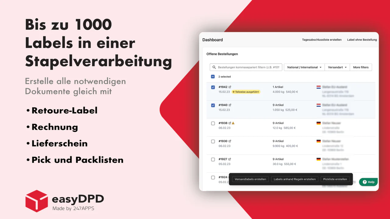 DPD Bulk Versandlabels in Shopify