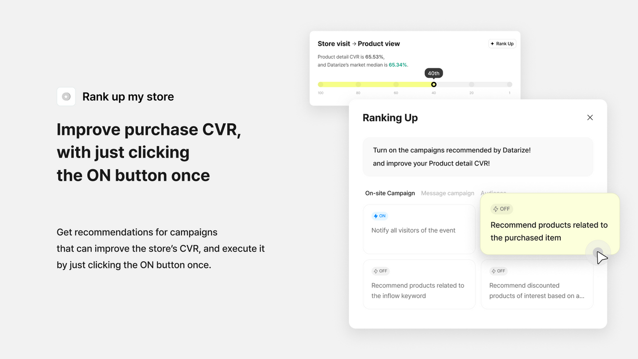 Datarize preset auto-campaign and rank up feature