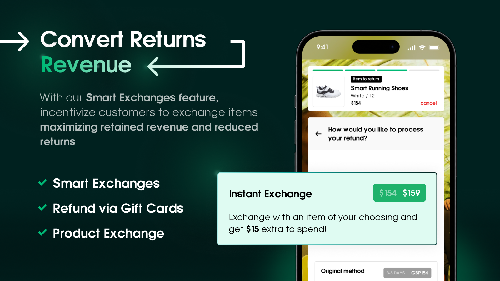 Konverter returneringer til indtægter | Smart Exchange | Refund w/Gift Card