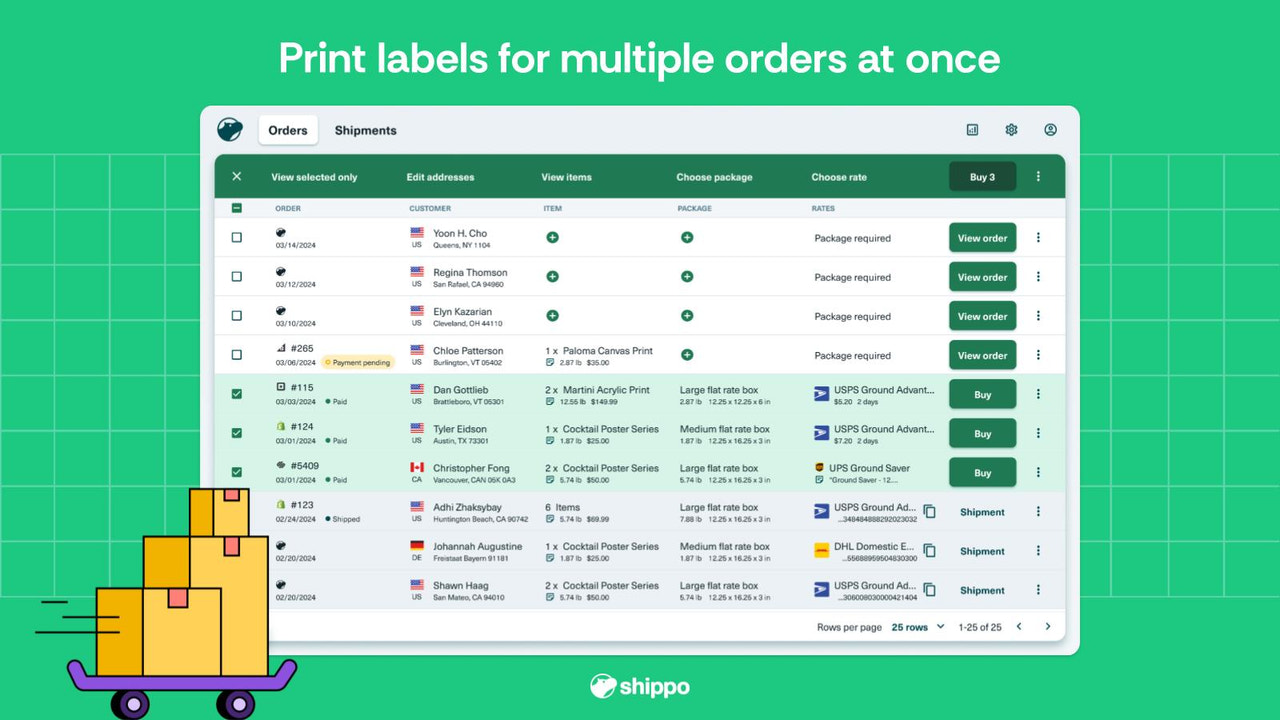 Print labels for multiple orders at once