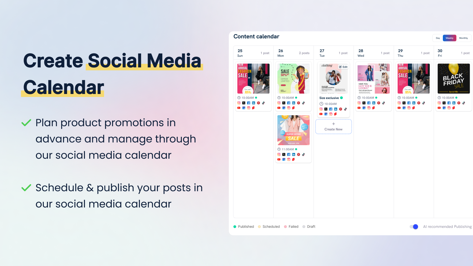 create content calendar for your social media accounts using AI