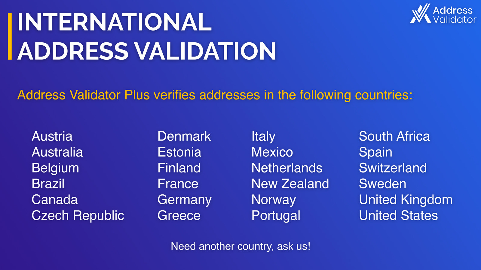 Validation d'adresse internationale et vérification d'adresse