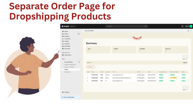 Página de pedidos separada para productos de Dropshipping