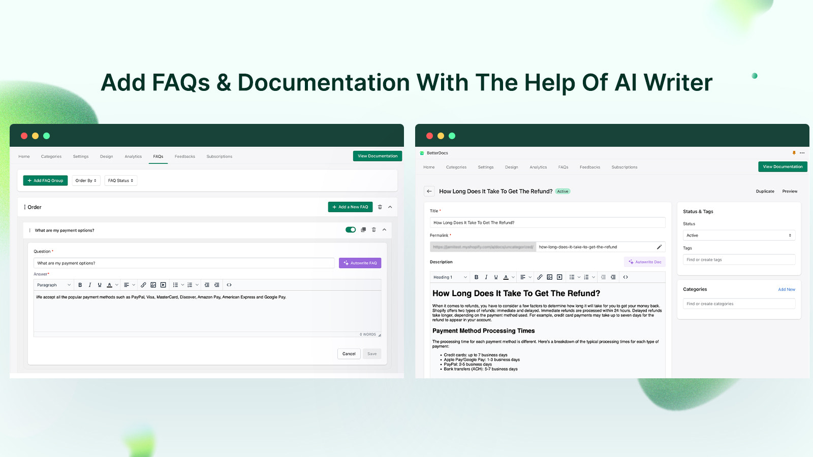 Lägg till FAQs & Dokumentation med hjälp av AI Writer