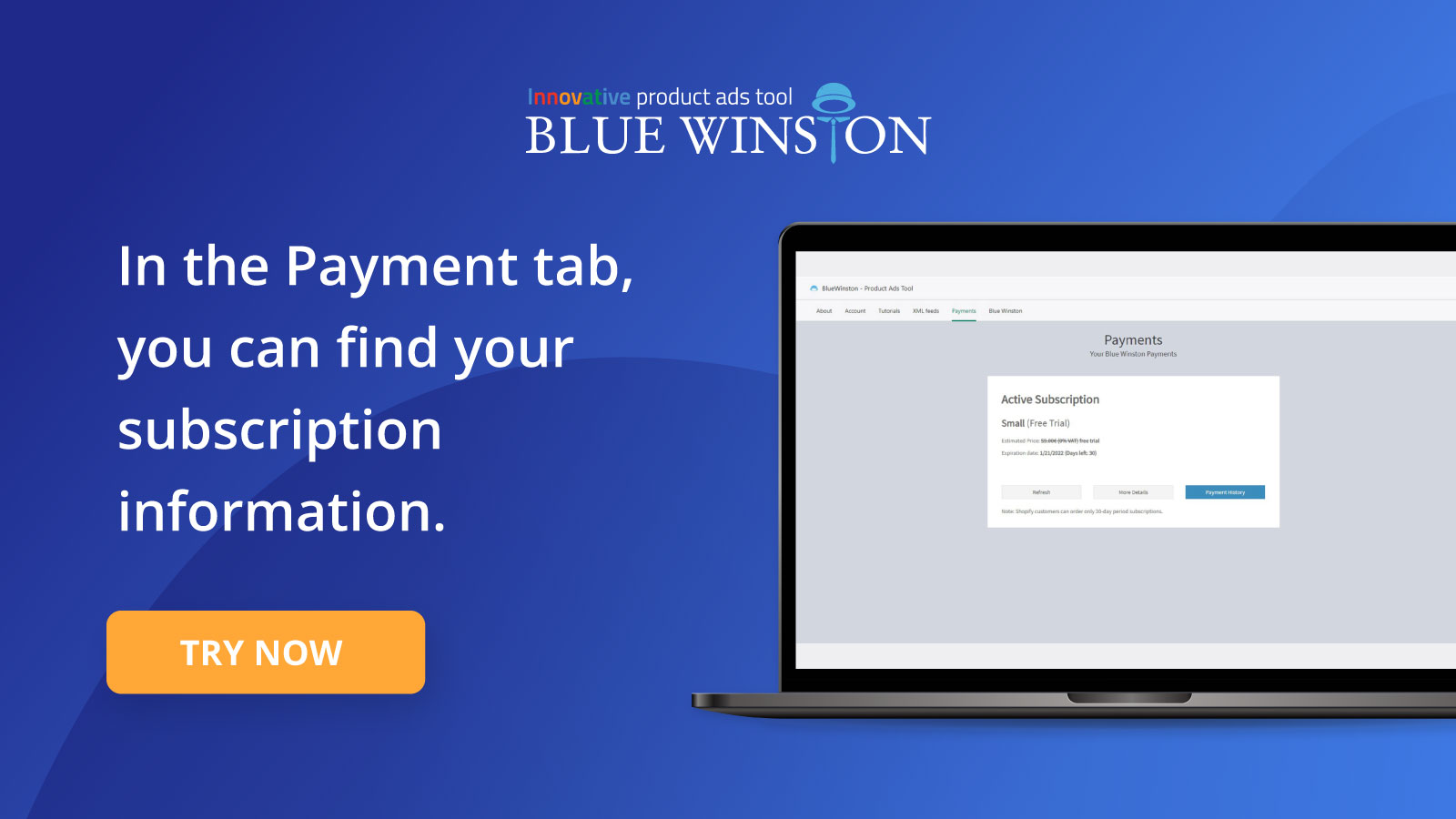 In the Payment tab, you can find your subscription information.
