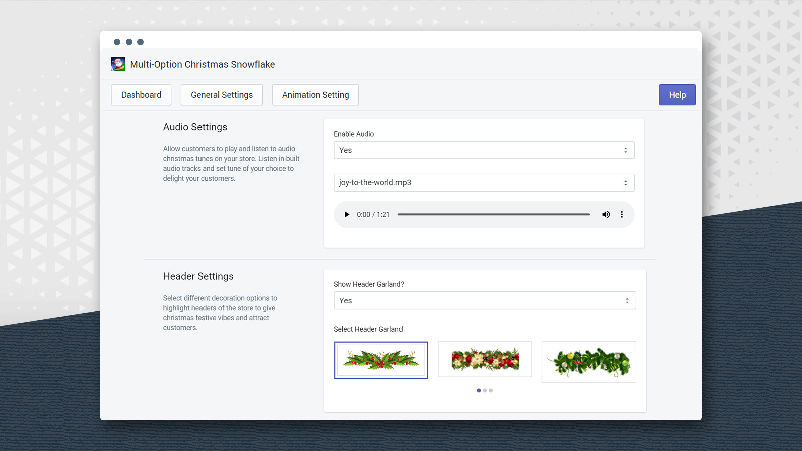 Audio tunes & Header Settings