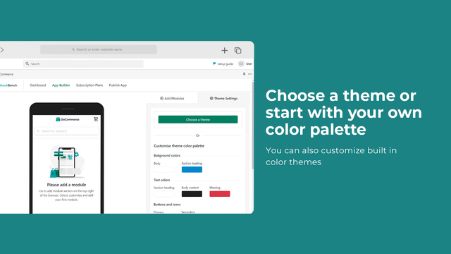 Escolha temas ou crie sua própria paleta de cores para seu aplicativo