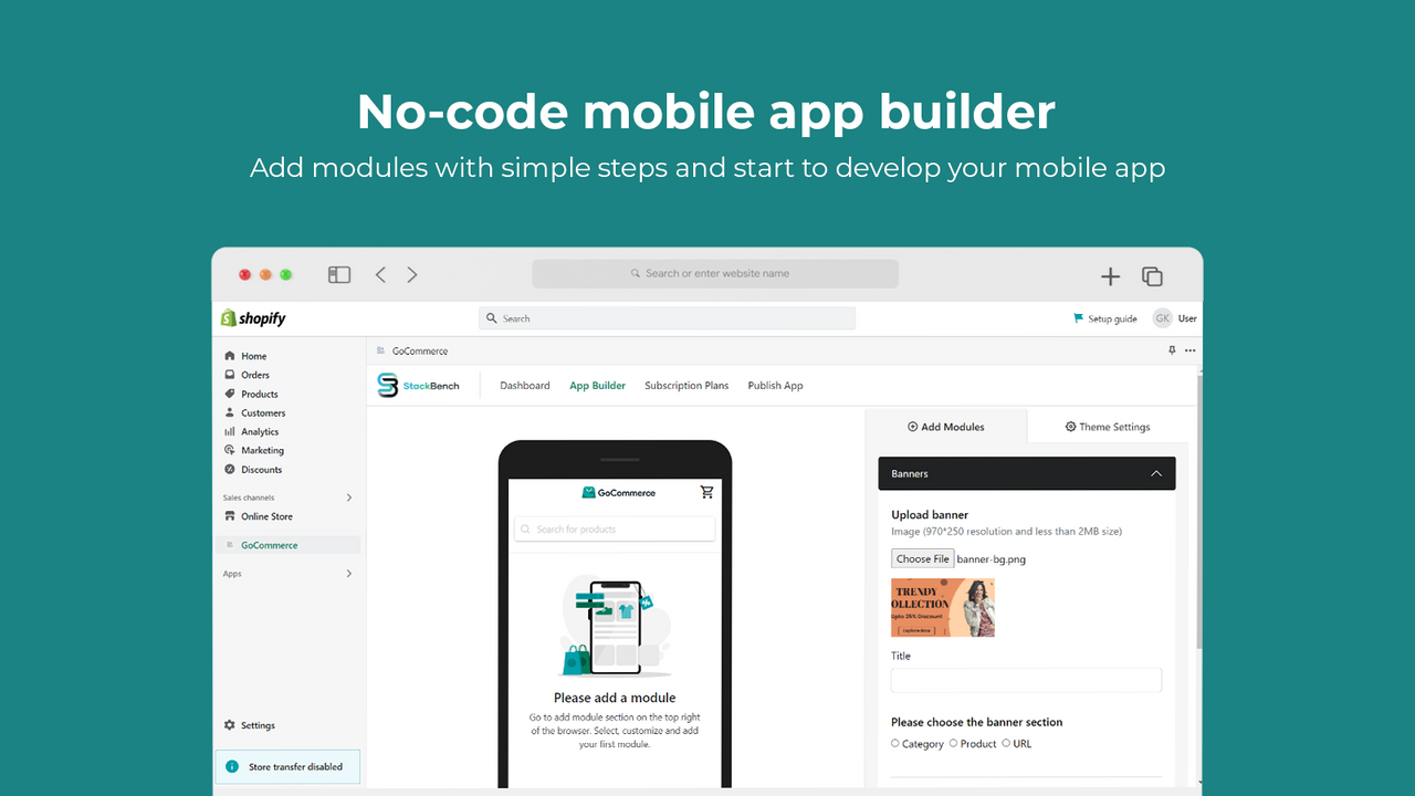 Criador de aplicativos móveis sem código para sua loja Shopify