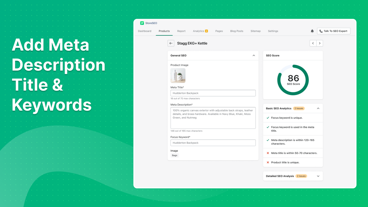 StoreSEO Add Meta Description and Keywords