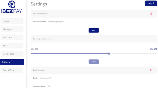 IBEX PAY settings