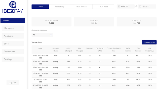 IBEX PAY dashboard