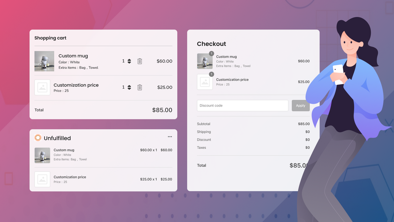 Options de produit Cartify quatre