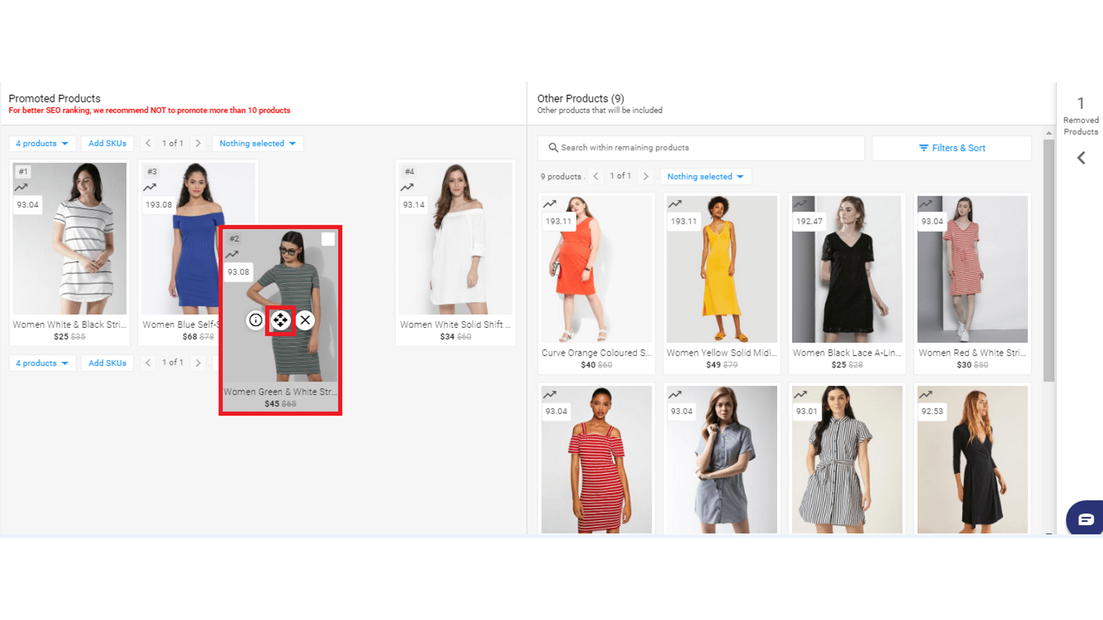 Identify products visually & drop them to new position