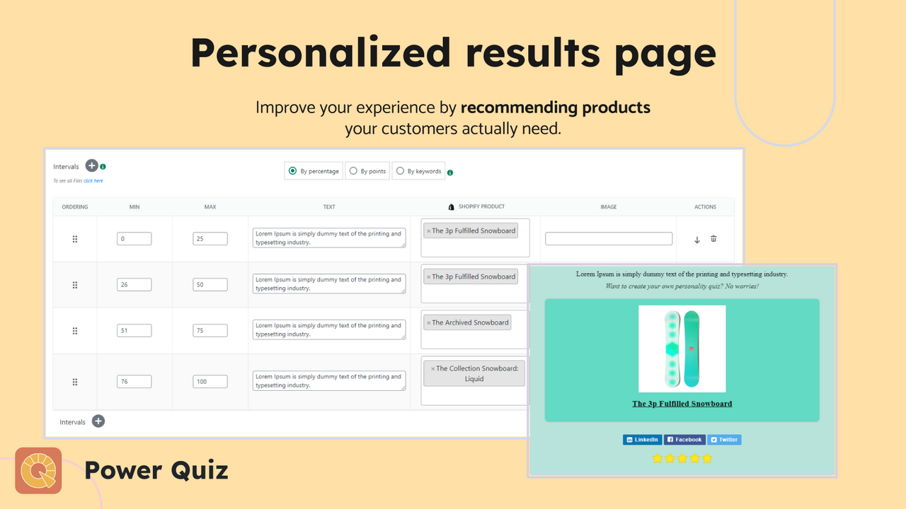 Entregue páginas de resultados únicas e personalizadas para cada participante do quiz.