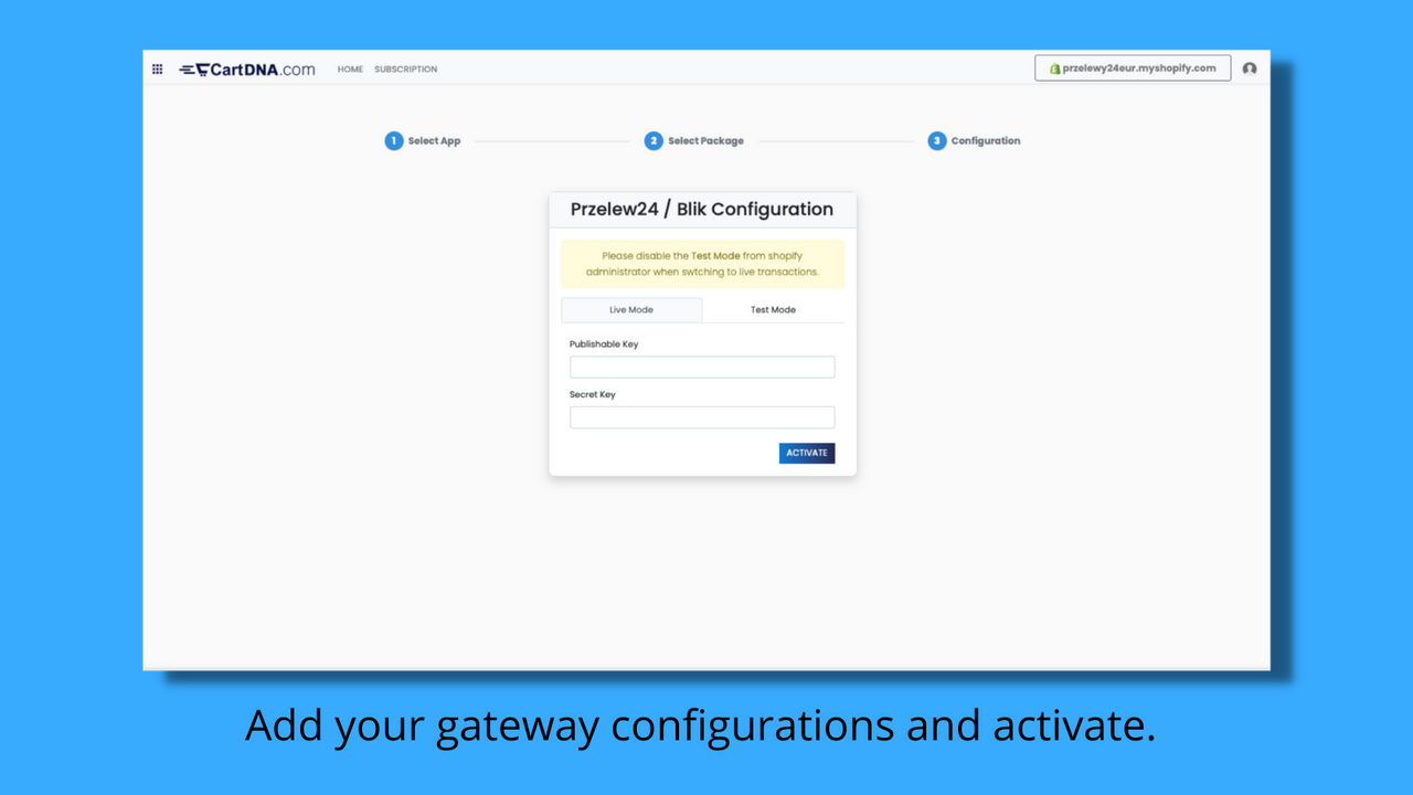 Añada sus configuraciones de pasarela y active.