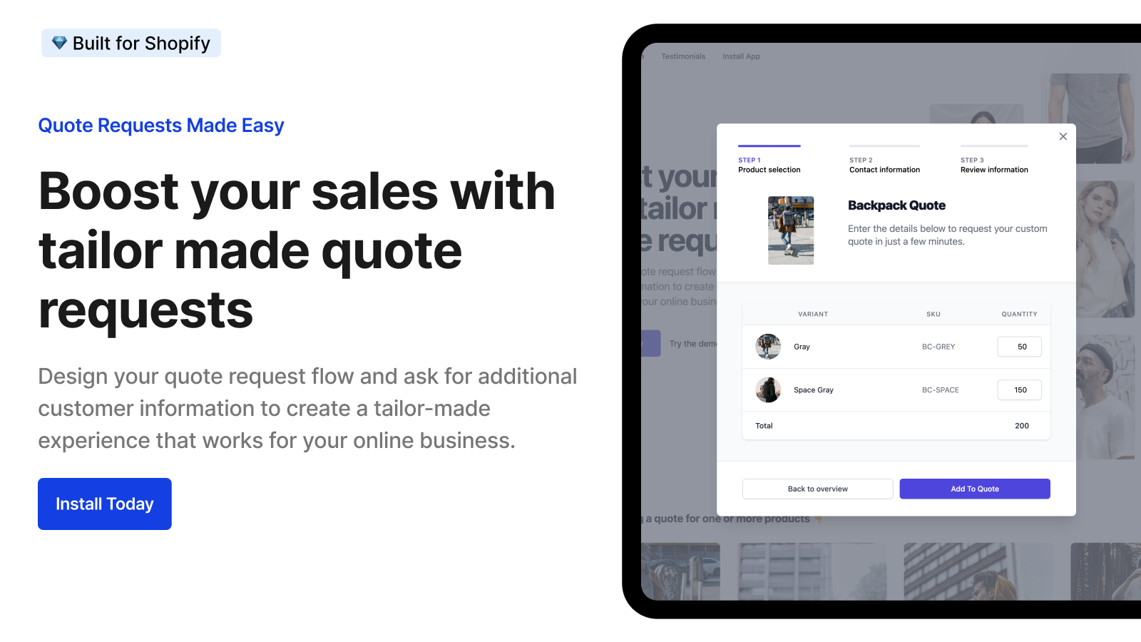 Add one or multiple products or variants to your quote request