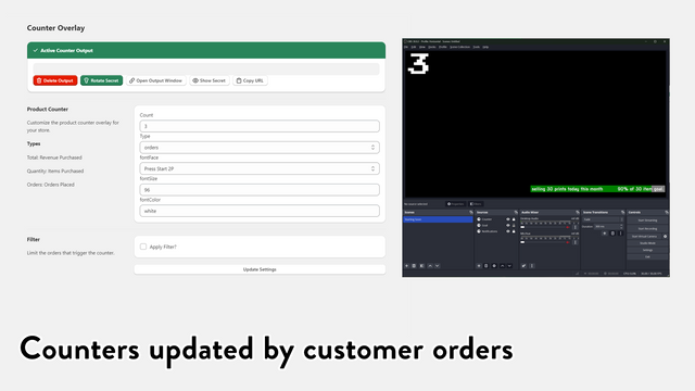 Counters for Totals, Items, or Orders.