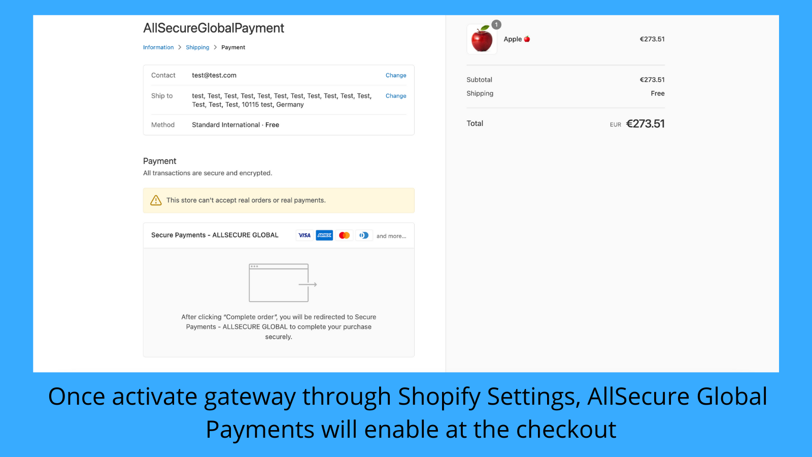 Habilite os Pagamentos AllSecure Global no checkout
