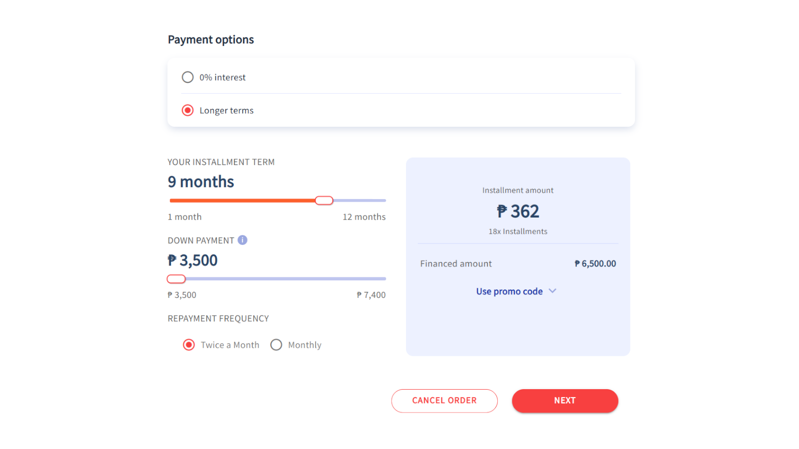 Ofereça planos de parcelamento mais longos de até 12 meses. 0% APR