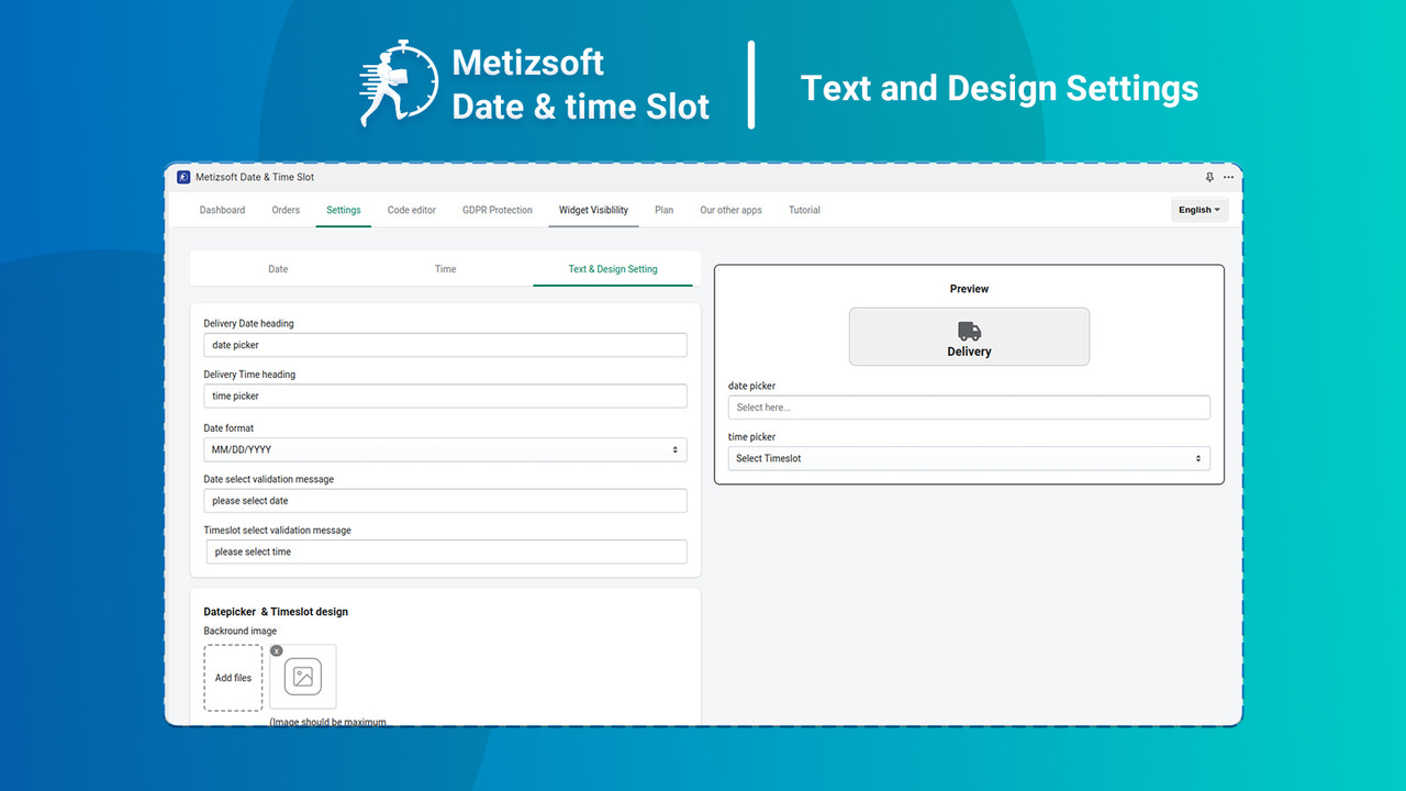 Admin do aplicativo- Configurações de Texto & Design