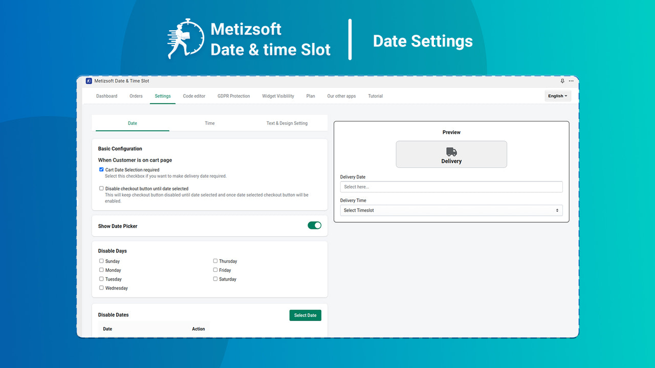 Admin do aplicativo- Configurações de data