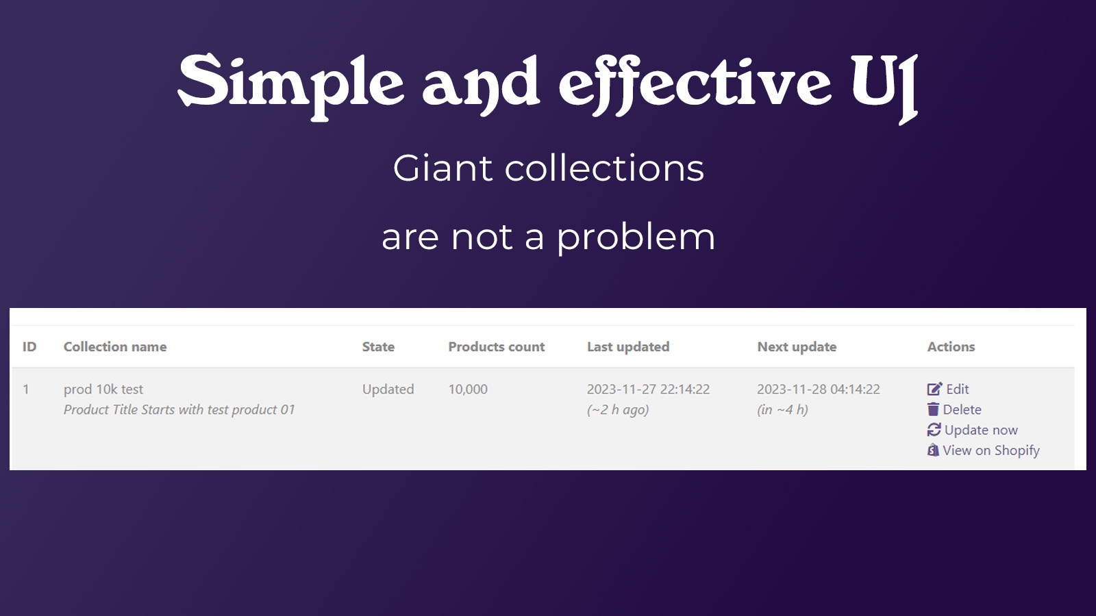Simple and effective UI supports small & big collections